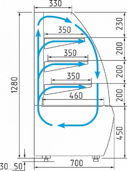 Витрина холодильная кондитерская K70 VV 1,3-1 STANDARD (ВХСв - 1,3д Carboma Люкс)