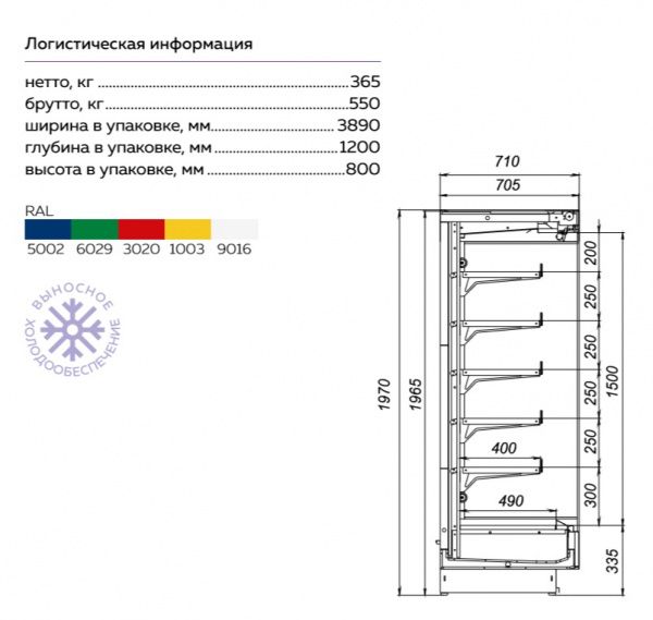 Пристенная холодильная витрина София 195/71 ВХСп-3,75 (с ночными шторами)