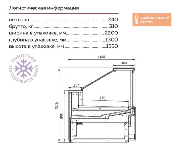 Холодильная витрина Валенсия ВХСнм-1,875 статическая (под мясо)