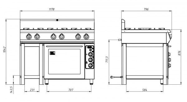 Плита газовая Grill Master Ф6ПДГ/800 с эл. духовкой четырёхгорелочная (50004э)