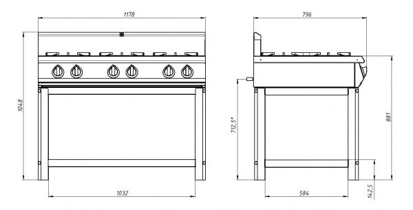 Плита газовая Grill Master Ф6ПГ/800 на подставке шестигорелочная