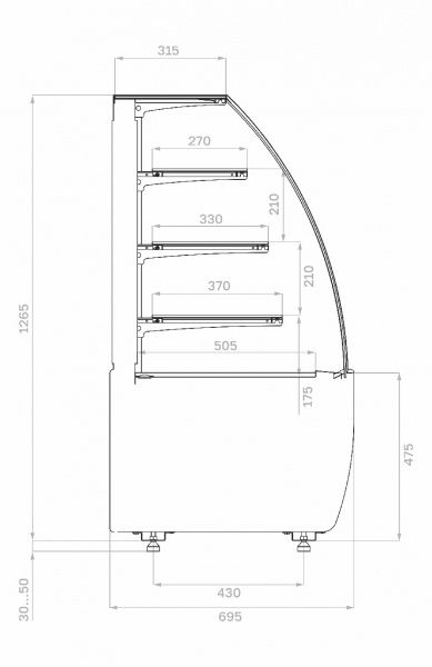 Витрина нейтральная Carboma K70 N 1,3-1 LIGHT (версия 2.0) (9005-0109)
