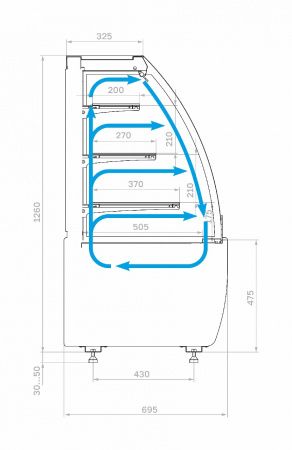 Витрина холодильная кондитерская Carboma K70 VM 1,3-2 STANDARD открытая (версия 2.0) (9005-0109)