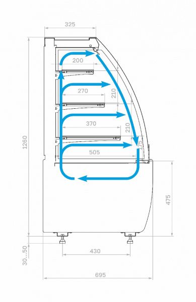 Витрина холодильная кондитерская K70 VM 1,3-2 STANDARD открытая (версия 2.0) (9005-0109)