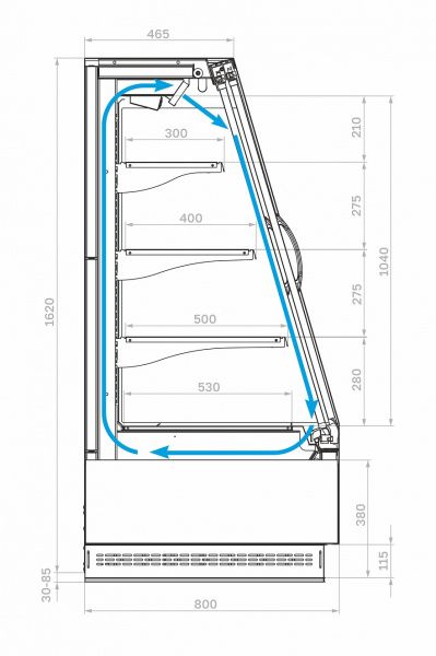Витрина пристенная холодильная F16-08 VV 1,3-1 STANDARD фронт X1 (версия 2.0) (9006-9005)