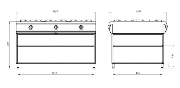 Плита газовая Grill Master Ф6П2Г/1000 островная на подставке шестигорелочная (50060)