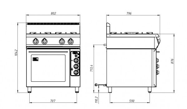 Плита газовая Grill Master Ф4ПДГ/800 с эл. духовкой четырёхгорелочная (50001э)