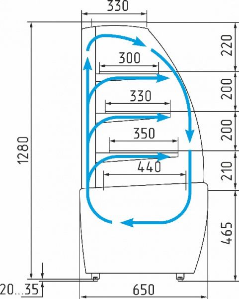 Витрина холодильная кондитерская K70 VM 1,3-1 LIGHT (ВХСв - 1,3д Carboma)